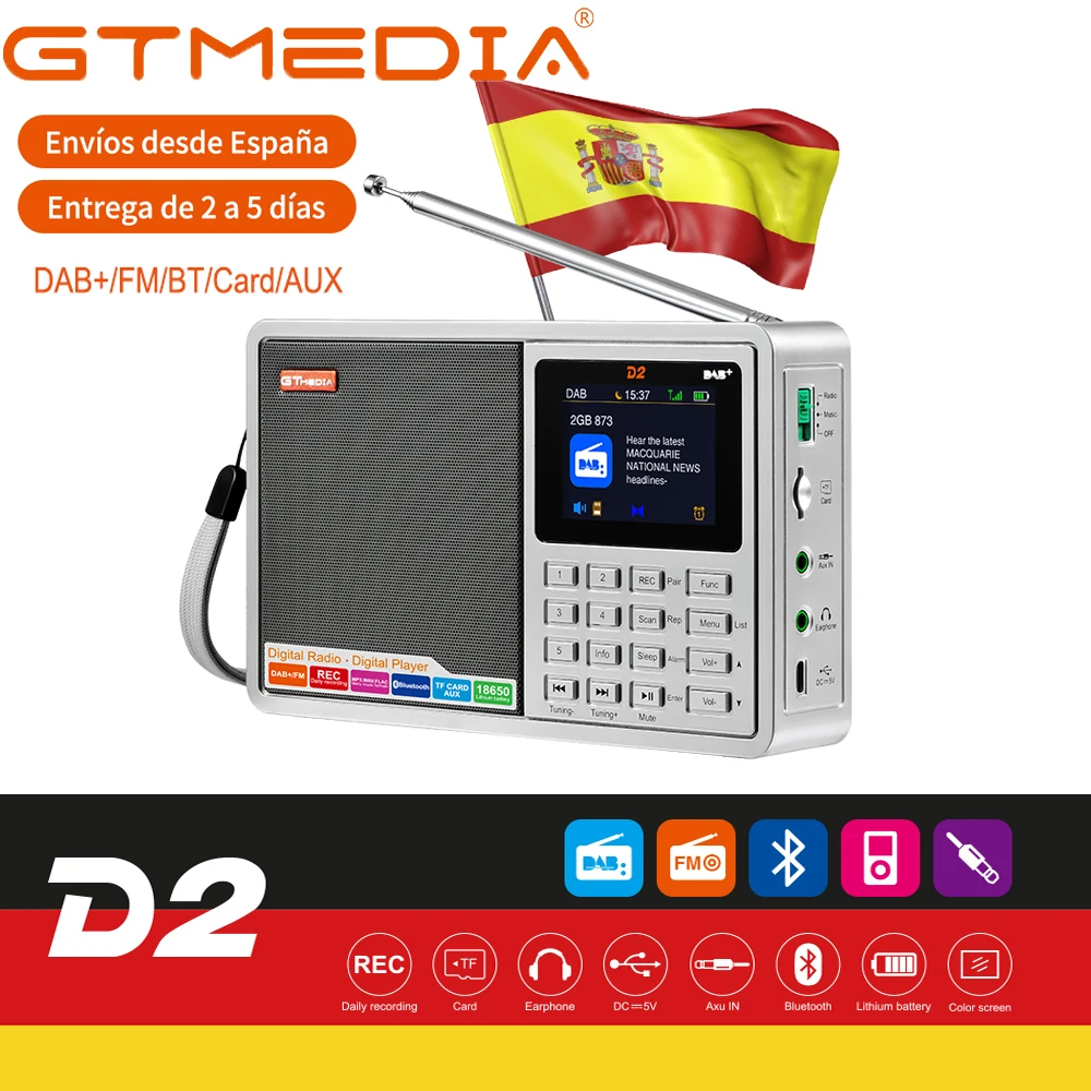 Faixa de Rádio Alto-falantes com 2.4 Gtmedia Rádio Portátil Dab Estéreo – Rds Multi Polegada Display Lcd Alarme Suporte Micro sd tf Cartão d2 fm