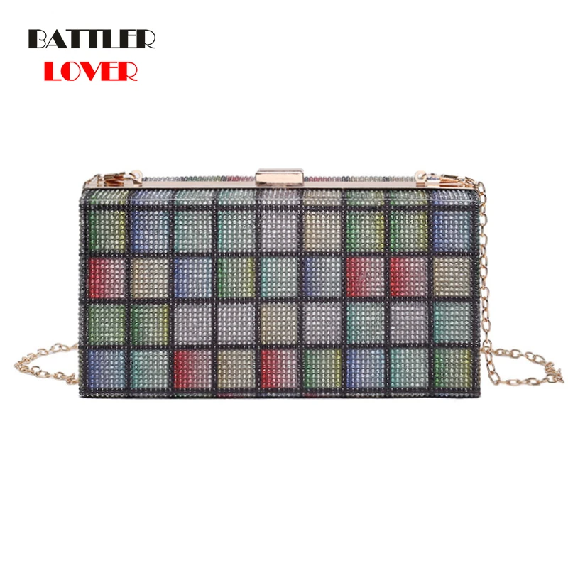 

Fashion Patchwork Dimond Evening Bags For Women 2021 Colorful Small Square Shoulder Cossbody Flaps Female Handheld Party Purses