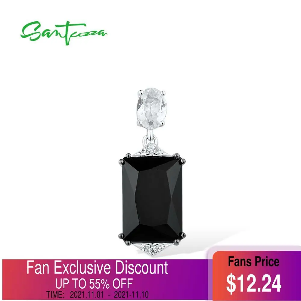 

SANTUZZA Silver Pendant For Women Genuine 925 Sterling Silver Sparkling Black Glass Simple Daily Wear Party Trendy Fine Jewelry