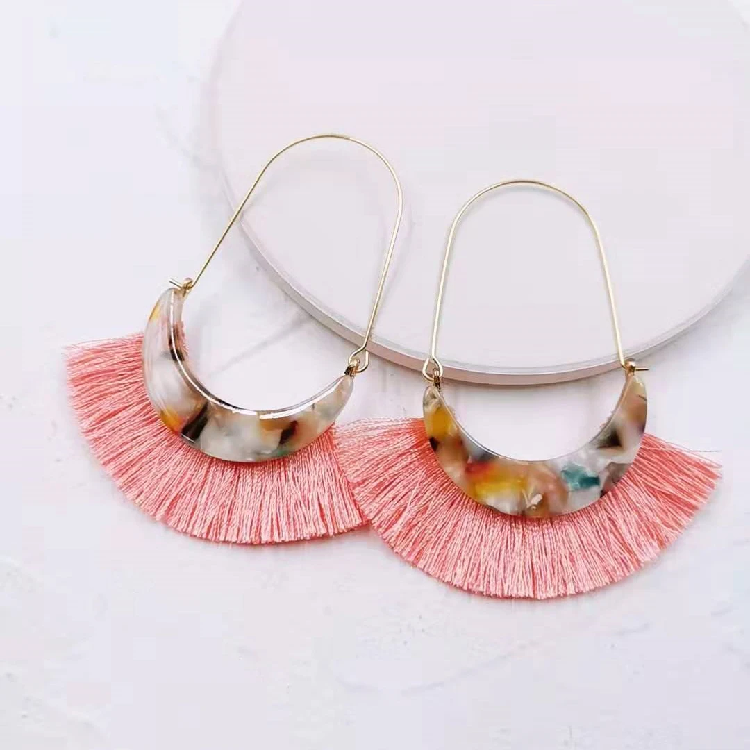 pink Серьги с акриловым узором и кисточками для женщин, модные ювелирные изделия, Boho корейские Висячие серьги, аксессуары для женщин ZA Pendientes Mujer - Окраска металла: pink