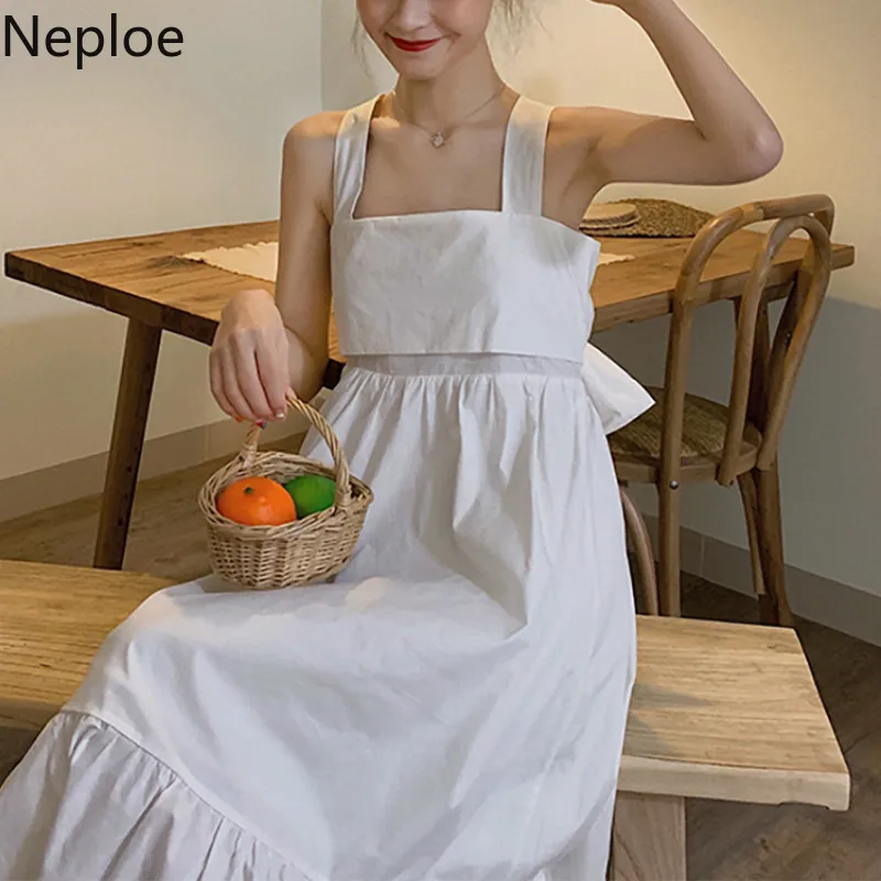 Женское платье Neploe с бантом лето 2019 модное без бретелек рукавов однотонное