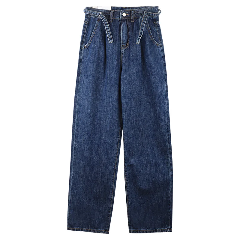 Джинсы Design Sense с завышенной талией темные женские летние брюки прямые свободные