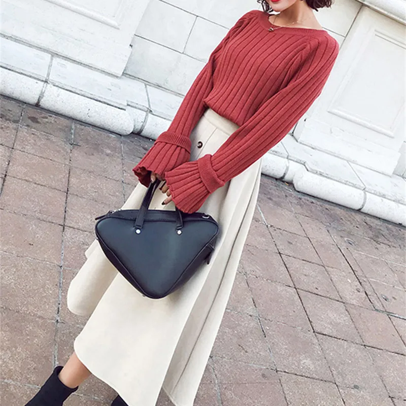 2020 Новый Модный женский осенний комплект из двух предметов Вязаный топ и юбка