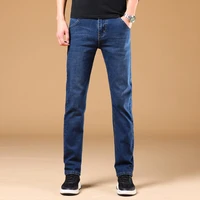 fashion trend autumn and winter new style mens casual stretch cotton thickened straight jeans slim solid color denim trousers