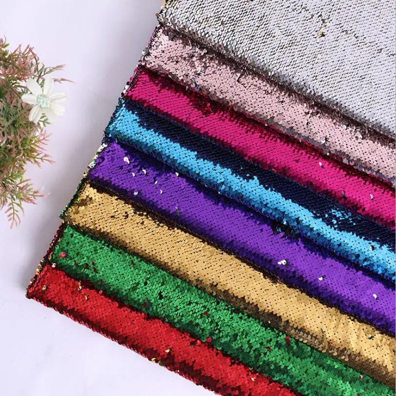 Двусторонняя ткань с пайетками русалка рыбья чешуя 130 см х 50 цвет зеленый/розовое