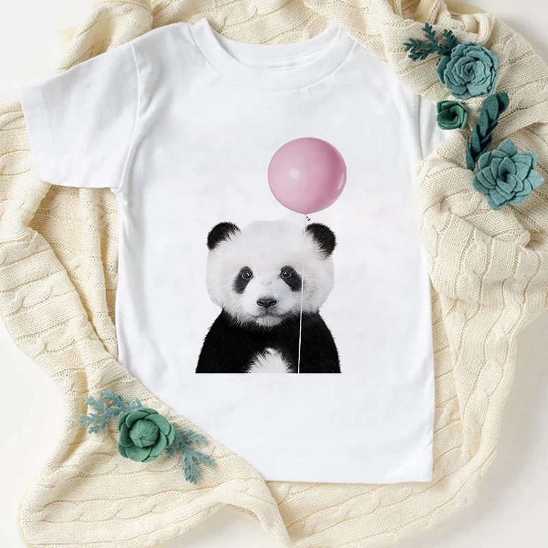 Panda de nuevo gracioso chicas Kawaii ropa Streetwear ni&ntilde;os camisas cuello redondo Ni&ntilde;a Tops Casual de dibujos animados ni&ntilde;os camiseta de moda-2
