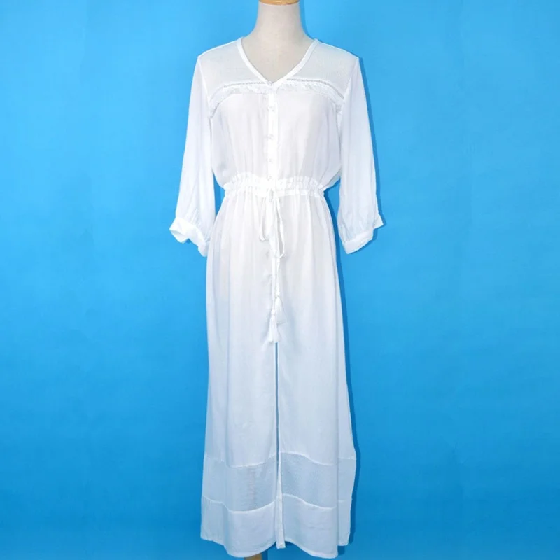 Хлопковое бикини женское летнее пляжное платье длинный кардиган пляжная одежда