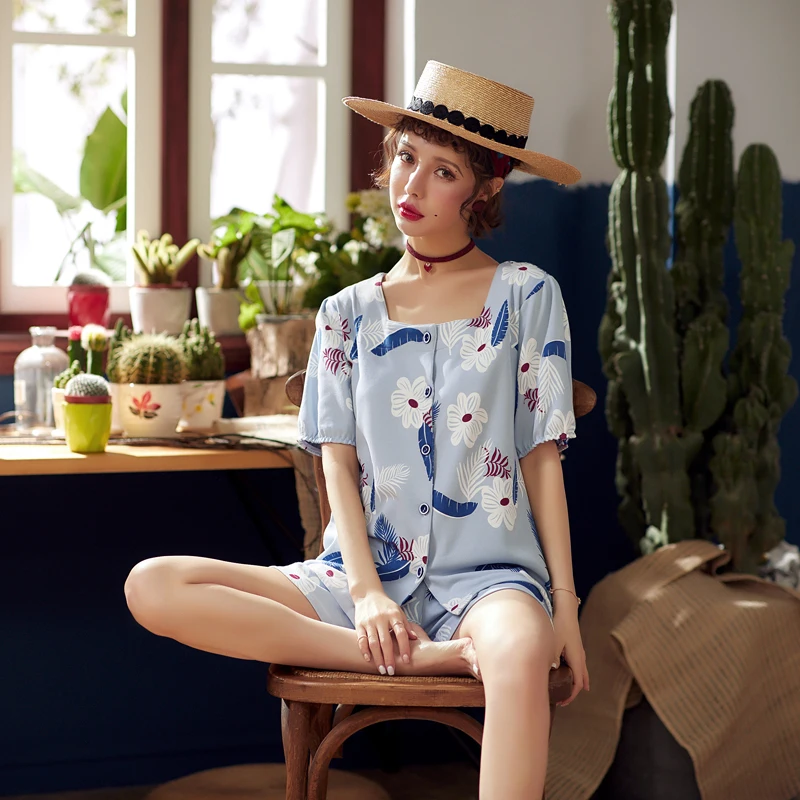 Шелковые женские шорты пижамный комплект с коротким рукавом и пуговицами одежда