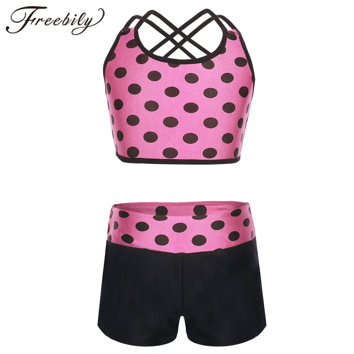 

2PCS Girls Swimwear Tankini Suits Polka Dots Swimsuits Tank Top with Bottoms Ballet Gymnastic Workout Sports Outfits Beach Wear