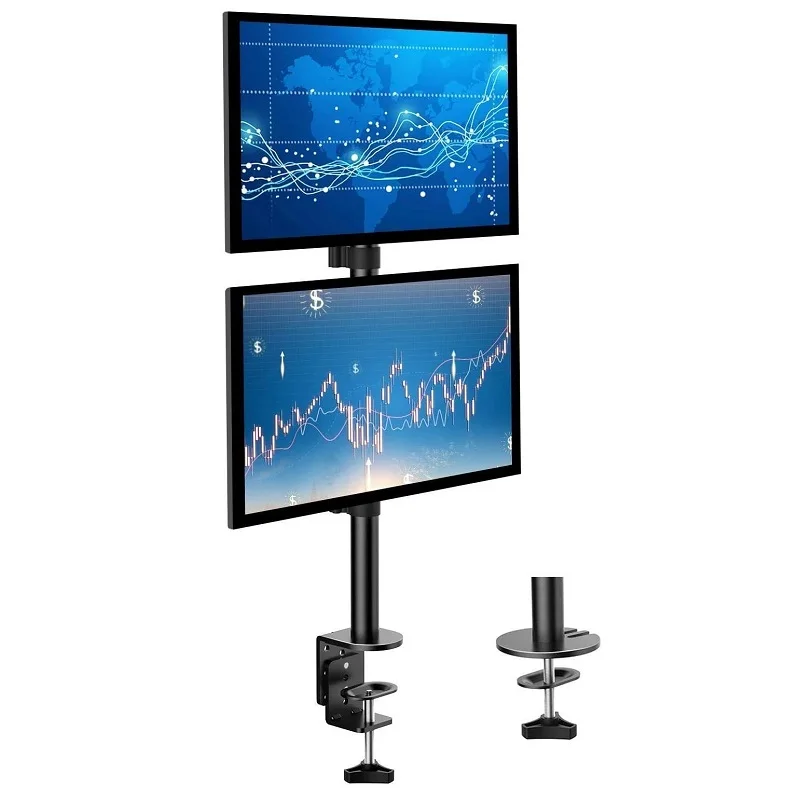 Soporte de Monitor Vertical Dual para 2 pantallas, montaje de escritorio de pantalla doble apilable, se adapta a dos pantallas de 13-27 pulgadas, abrazadera o ojal