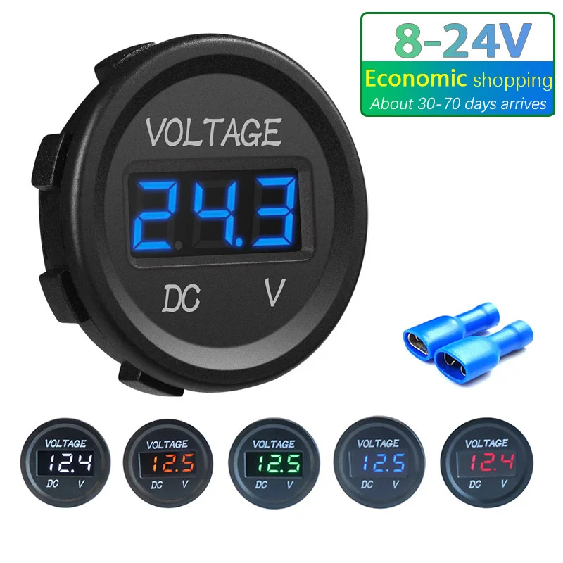 New Mini Round Waterproof Motorboat Motorcycle DC5V-48V LED Panel Digital Voltmeter Tester Monitor Display |