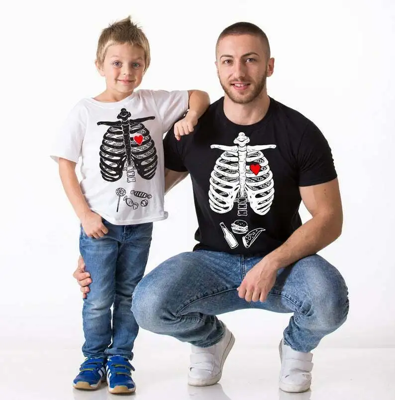 Cool Halloween Tops Family Women Men Kids Short Sleeve Skeleton Print Casual Dad Mom Festival T-Shirts Clothes | Мать и ребенок