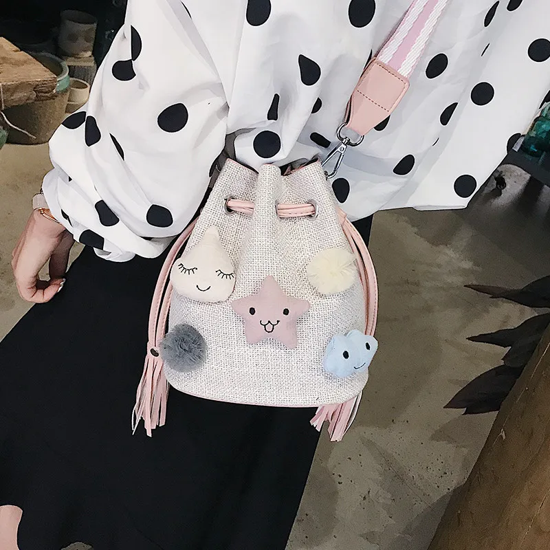 

Fashion Bucket bag women's shoulder bag canvas crossbody bags for women female handbag Fringed mother women bag black