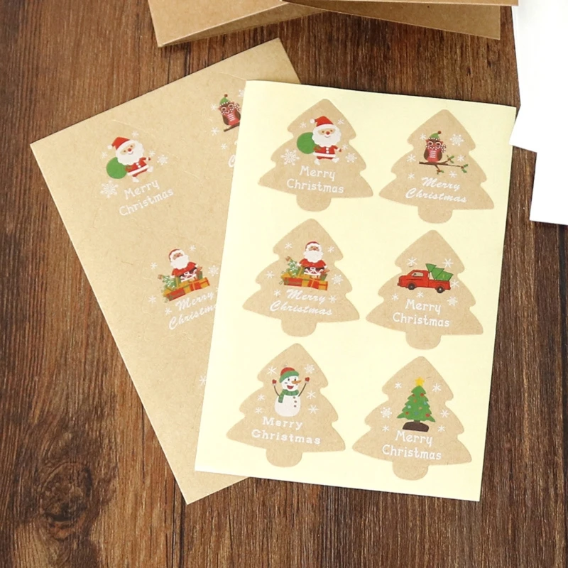 

90Sets Merry Chritmas Cards Envelope Xmas Tree Stickers Holiday New Year Greeting Blessing Kraft Paper Card Gifts