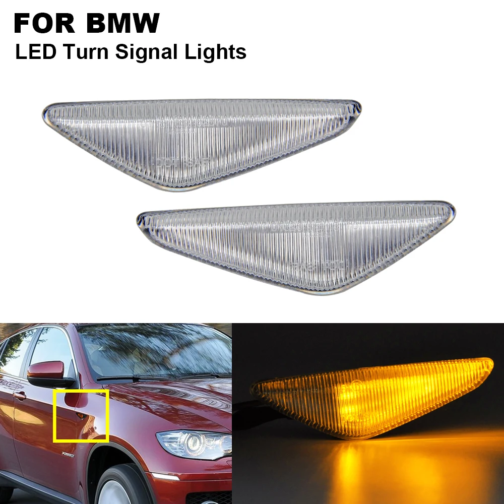 

2PCS Clear OEM LED Side Turn Signal Lights Indicator Blinker Fender Lamp For BMW X3 F25 X5 E70 LCI X6 E71 X6 E72