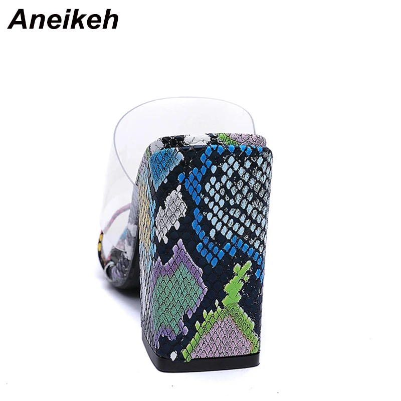 Aneikeh/ модный Леопардовый принт; ПВХ; шлепанцы без задника с открытыми пальцами с открытым носом; пикантные и с квадратным каблуком; сланцы; Для женщин шлёпанцы для женщин женские туфли-лодочки размеры 35–42