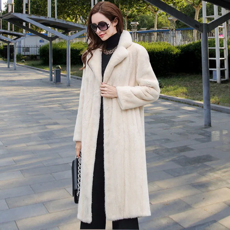 

Faux Fur Turn-down Collar Long Thick Plus Size White England 2021 Fashion Luxury Casual Winter Warm Women Fur Oversized Coats