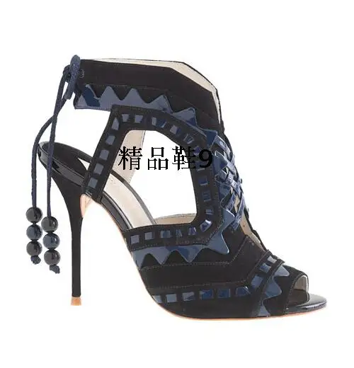 

Женские босоножки на шпильке, черные Босоножки с открытым носком, открытой пяткой и бусинами, дизайнерская обувь до щиколотки, 2022