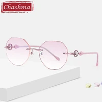 chashma titanium alloy fashion female eye glasses diamond trimmed rimless spectacle frames women sunglasses tint lenses