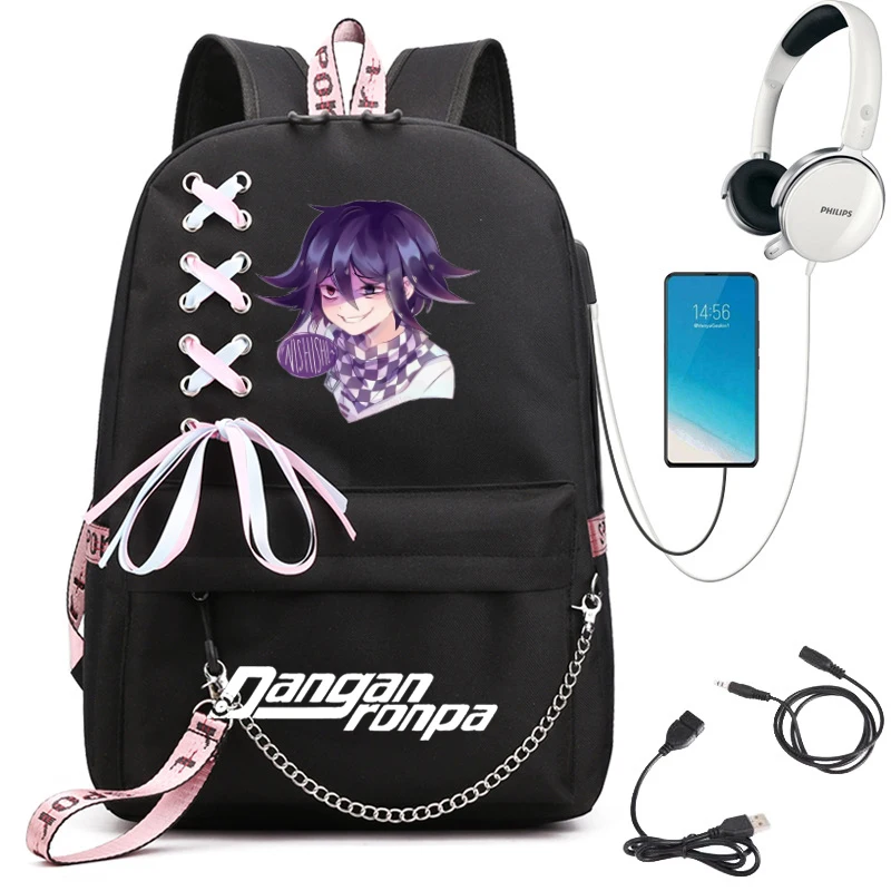 Danganronpa Naegi Макото Usb заряд рюкзак для мальчиков школьный девочек Для мужчин женщин