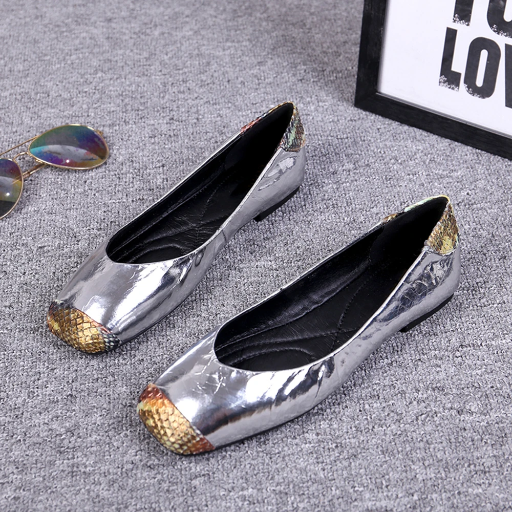 Junetxin женские слипоны удобная Дамская змеиная обувь из лакированной кожи с