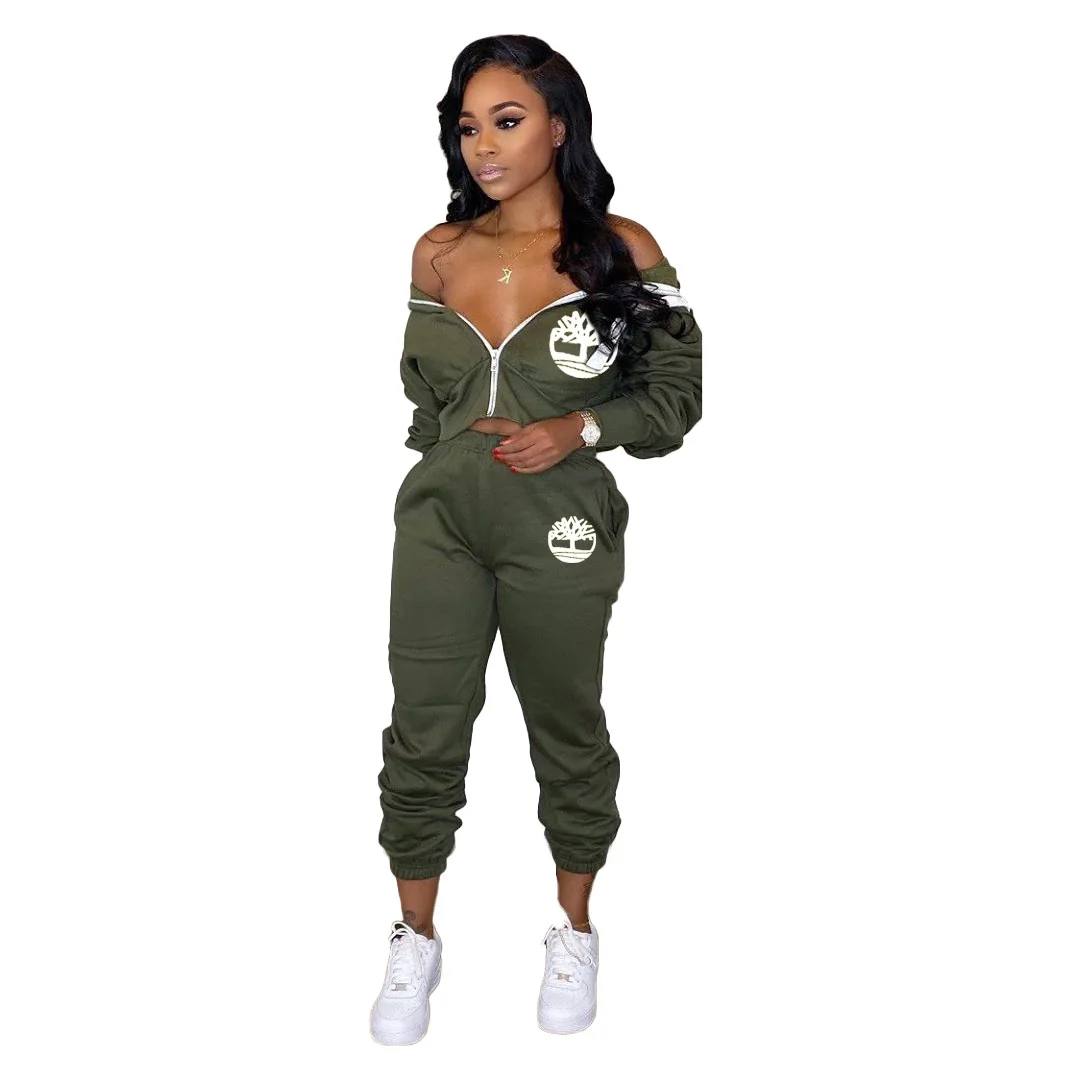 Plus Size 2 TWO PIECE SET Women Clothing Joggers Top+ Pants Tracksuit Track Suits Embroidered Sweatsuits Jogging Femme Outfits - Цвет: Army green