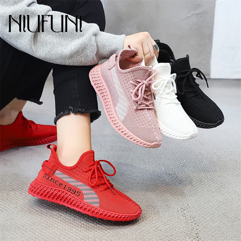

Women's Sneakers Fashion 2021 Summer New Terracotta Horse Casual Breathable Knitted Women Shoes Thick Bottom Lace-Up Mesh Flat