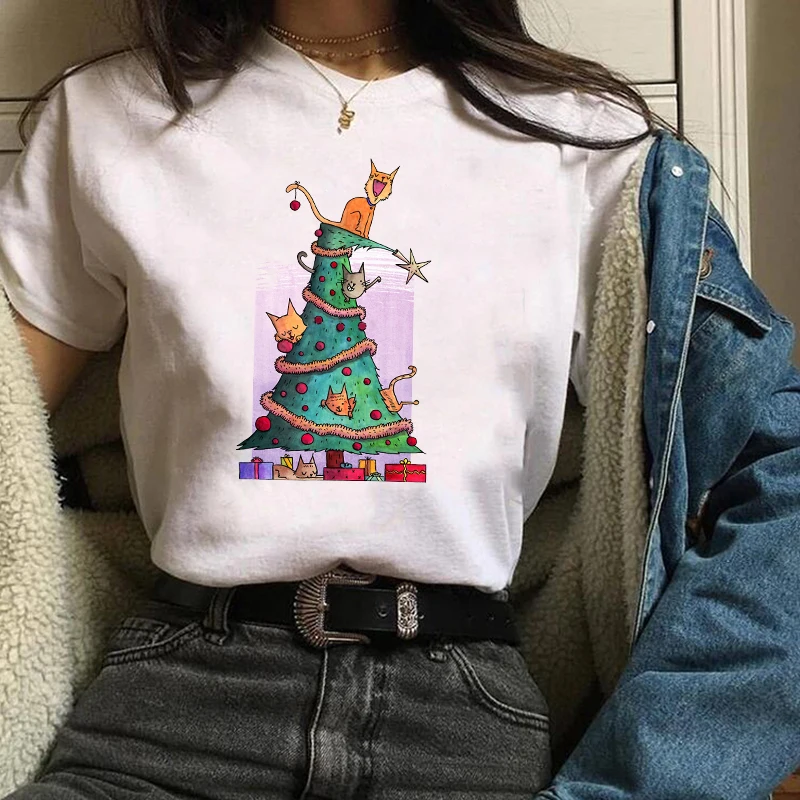 Женская модная Новогодняя одежда с принтом Merry Christmas женская футболка Kawaii футболка Camisas панк женские футболки