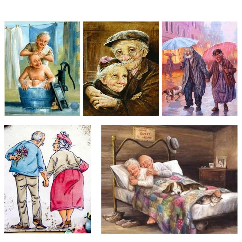 Полноразмерная 5D алмазная живопись сделай сам Старик и его жена 3D Алмазная