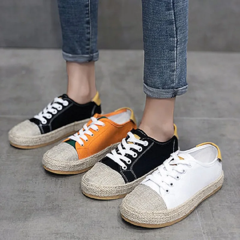 

Весенне-осенняя Модная студенческая повседневная обувь на плоской подошве со шнуровкой, дышащая и удобная женская парусиновая обувь.