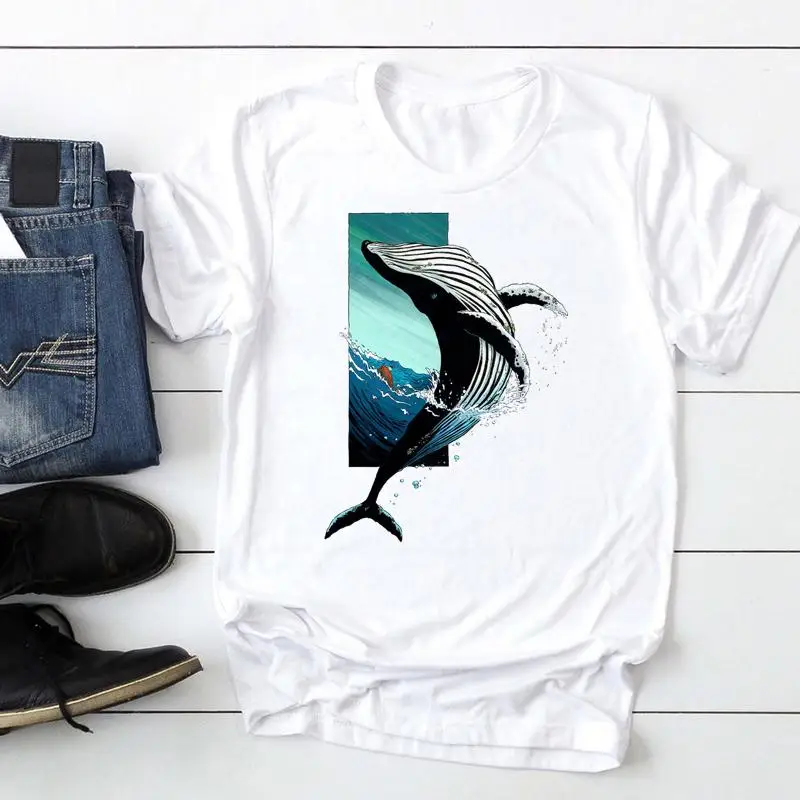 

Женская футболка с коротким рукавом океан волны с анималистическим принтом, модное летнее платье с героями мультфильмов с принтом; Женская ...