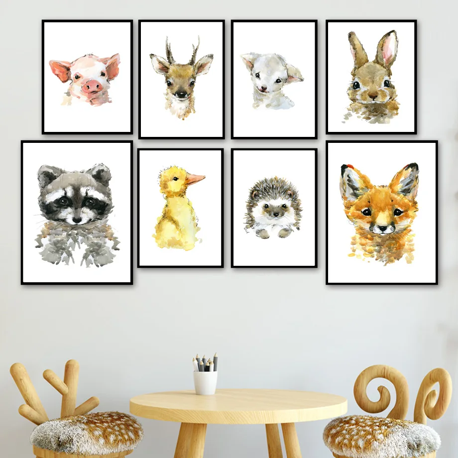 

Raccoon Fox Deer Jungle Wall Art Canvas Painting Rabbit Duck Sheep Nordic Posters And Prints Decoration Pictures Baby Kids Room