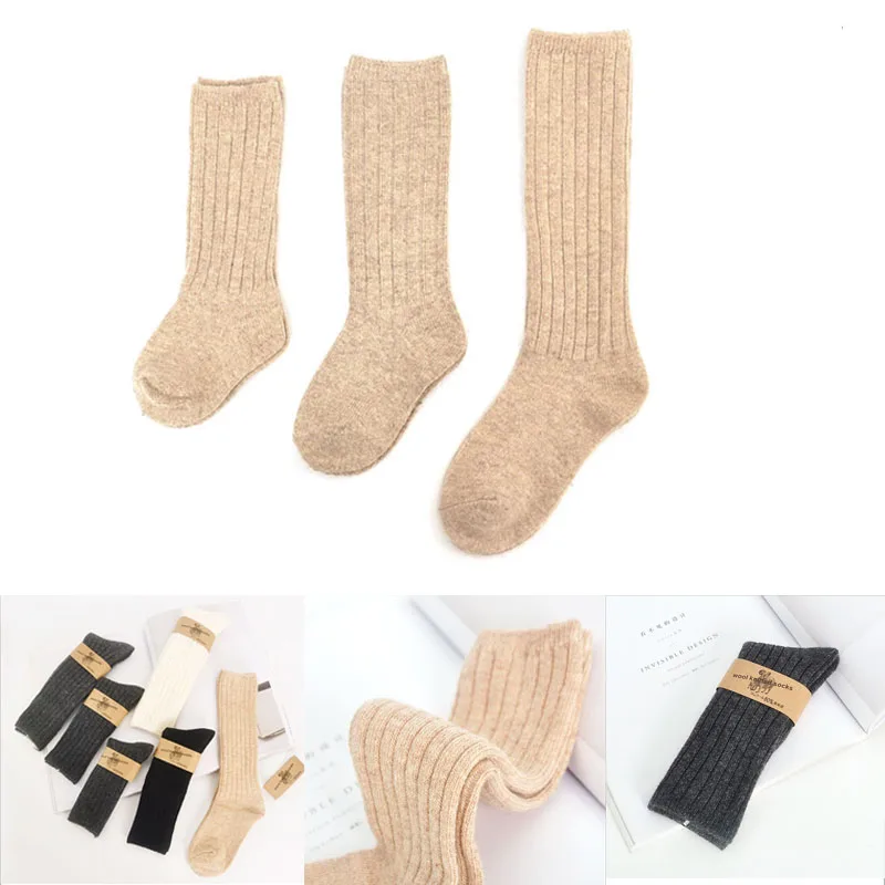 Winter thick Baby Girls wool Knee High Socks Solid Candy Color Kids Toddler Double Needle Short Socks For Children