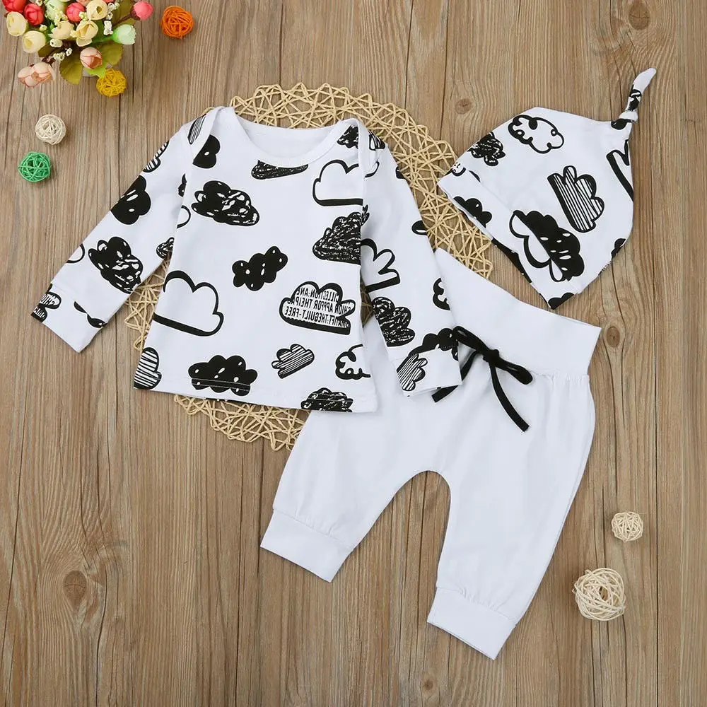 

Infant Newborn Baby Girl Boy Shirt Tops+Pants Trousers+Hat 3PC Outfit Clothes Baby Clothes 0 To 3 Months