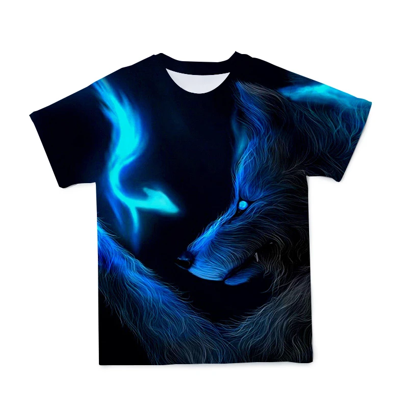 

3D Summer New Wolf Head Printing Men's T-shirt Casual Breathable Large Size Loose O-neck Short-sleeved T-shirt Can Be Customized
