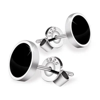 925 sterling silver female male punk earring elegant black stone simple round earring for woman girl classic jewelry earrings