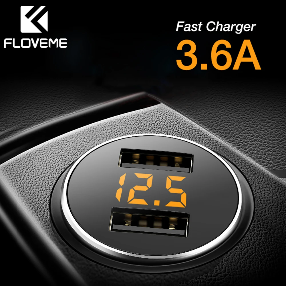 Автомобильное зарядное устройство FLOVEME с 2 USB-портами и поддержкой быстрой