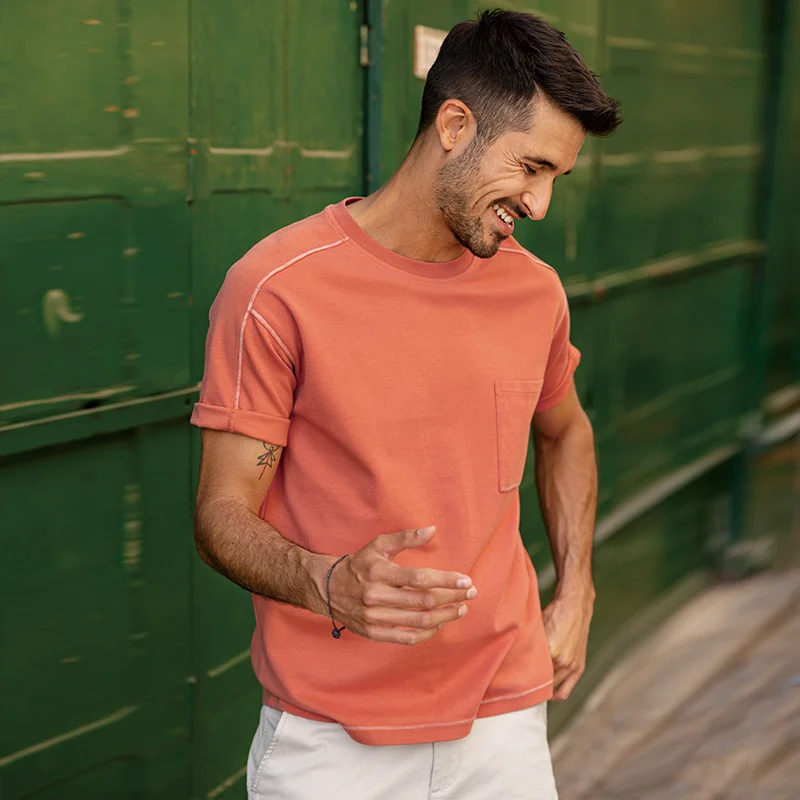 KUEGOU 2022 летняя хлопковая простая черная белая футболка с карманом Мужская