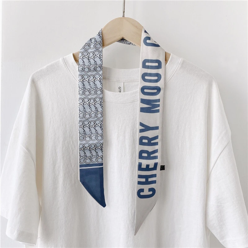 

Korean Style Small Silk Scarf Women's Spring Autumn Narrow Fashion Long Strip Arm Bag Ribbon Neckerchief Skinny Scarves Headband