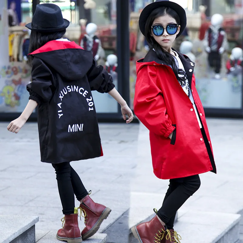 Two Sides Wear Jackets for Girl Hooded Thin Autumn Jacket Children Windbreaker Girls Trench Coat Outwear Children's Clothing | Детская