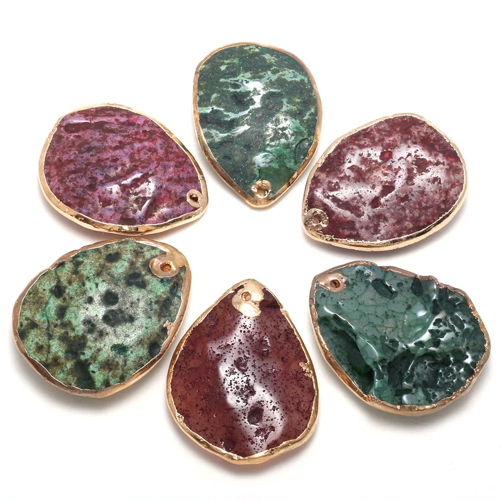 

Natural Stone Pendant Water Drop Shape Agates Charms Red Green for Necklaces Jewelry Making 30x45-40x50mm