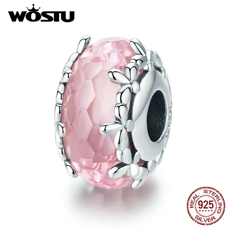 WOSTU Genniue, 925 пробы, серебряный, стеклянный цветок, бусины, подвеска, подходит для WOSTU, браслет для женщин, подарок CQC1282