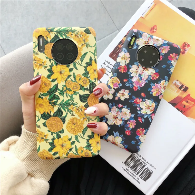 Retro Pattern Floral Flower Phone Case For Huawei Mate 30 20 Pro Lite Funda P30 P20 Hard PC Back Cover |
