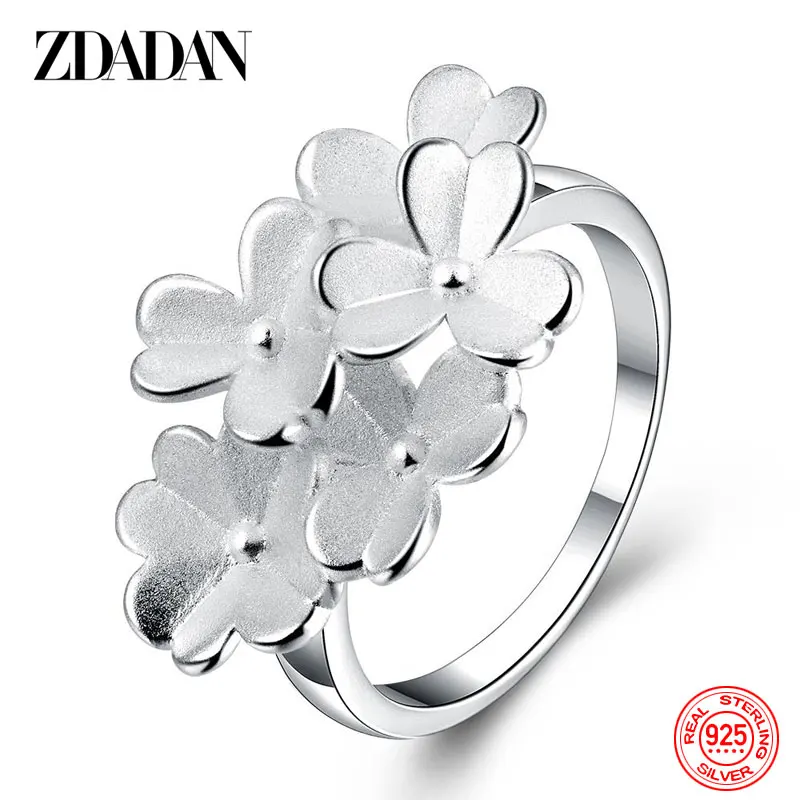 

ZDADAN 925 Sterling Silver Flower Ring For Women Fashion Wedding Jewelry Gift