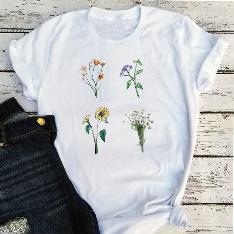 

Flowers O-Neck Tshirt Summer Classic Plant 2021 Women Fashion Clothing Harajuku Graphic T Shirts Kawaii Harajuku Shirt T