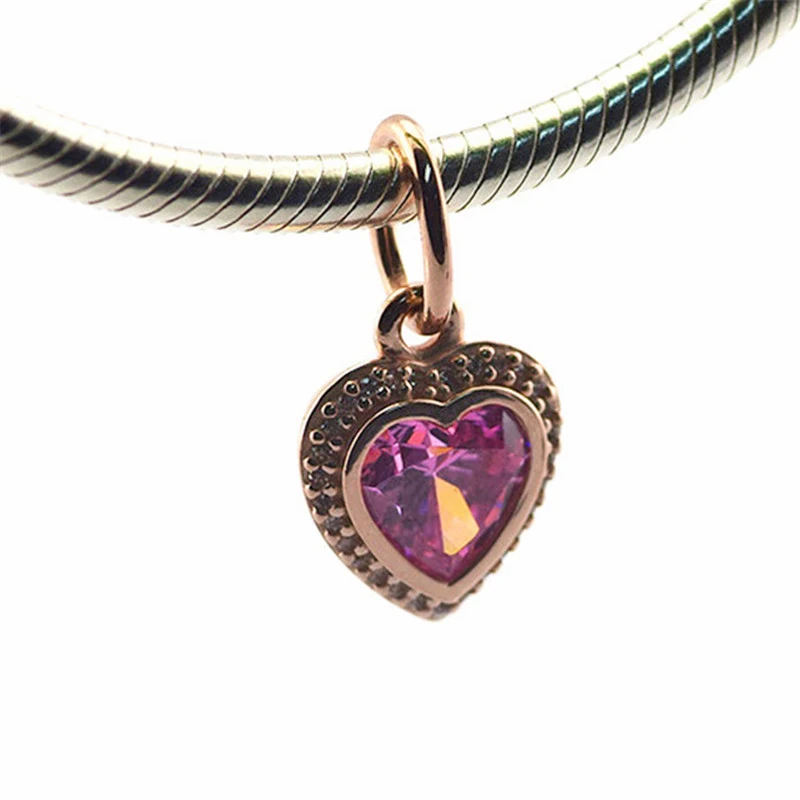 

Sparkling Love Heart Pendant Rose Golden Jewelry Pink CZ Stone Crystal Charms For Snake Chain Bracelets Women DIY Jewelry Making