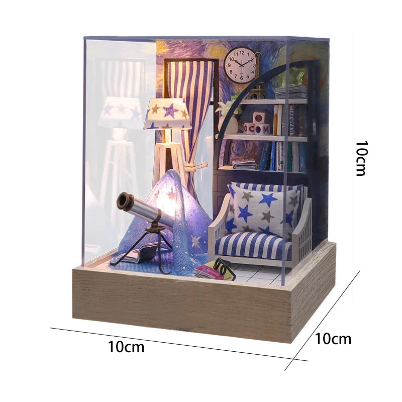 

DIY Wooden Doll House Kit Starry Room Miniature With Furniture Light Dollhouse Roombox Assembled Toys For Children Girls Gifts