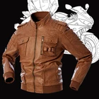 Мужская куртка-бомбер из искусственной кожи, мотоциклетная куртка-бомбер в стиле ретро, флисовая куртка из искусственной кожи, уличная одежда на зиму, 2021