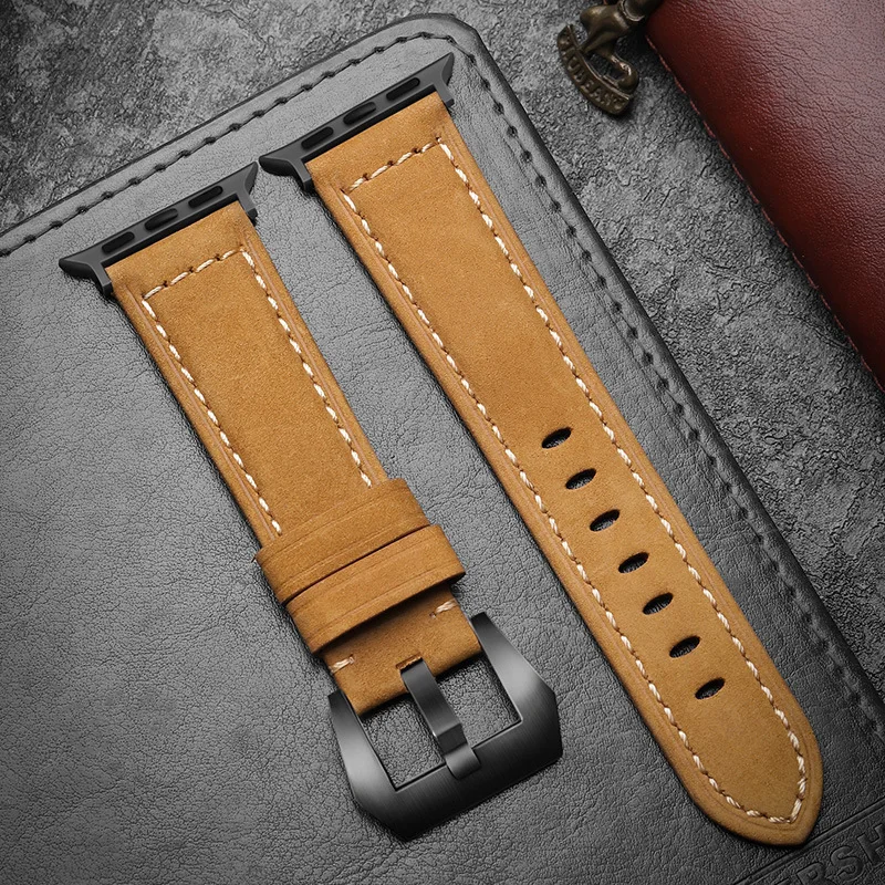 

New Retro Handmade Crazy Horse Leather Watchband for iwatch 5 4 3 2 1 Replacement Strap 40 38mm for Apple Watch Band 44 42mm