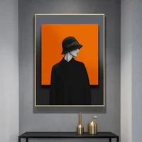 orange fashion woman wall art canvas print minimalist abstract hat girl poster painting sexy lady picture home room decoration